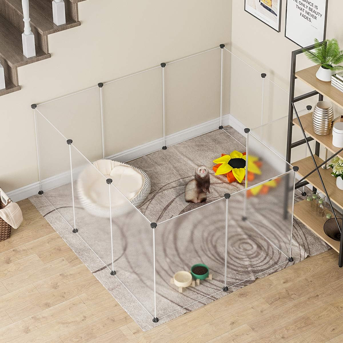 Small Animal Pen Plastic Fence Large Dog Pen Plastic Play Yard Transparent Panels, White, 28" X 20" X 20"