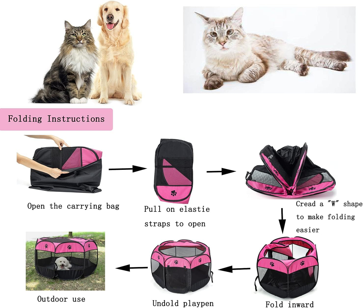 Soft Portable Foldable Pet Tent 8-Panel Mesh House Pet Playpen Kennel Denier Puppy Pen Oxford Cloth for Dog Cat Rabbit with Storage Bag and Slow Food Bowl (35.8"X35.8"X22.8", Rose)
