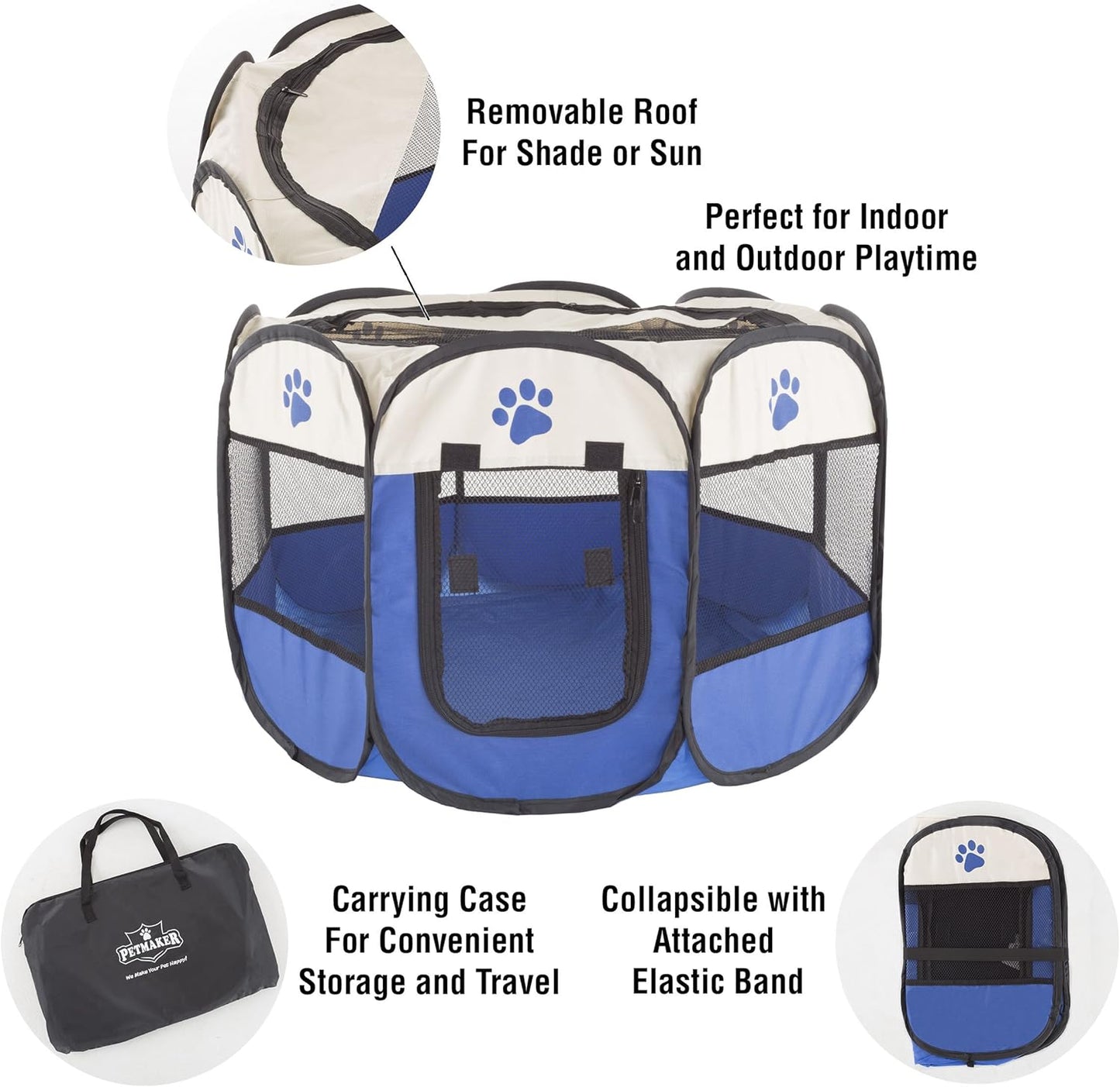 Pop-Up Pet Playpen - 26-Inch Indoor and Outdoor Dog Kennel with Carrying Bag - Portable Pet Enclosure for Dogs and Small Animals by (Blue)
