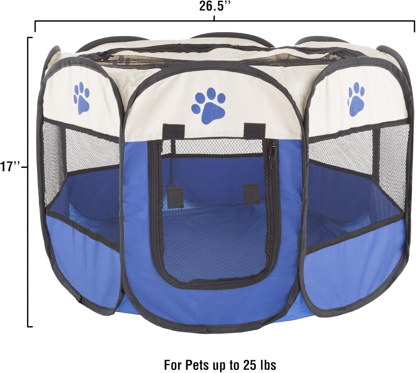 Pop-Up Pet Playpen - 26-Inch Indoor and Outdoor Dog Kennel with Carrying Bag - Portable Pet Enclosure for Dogs and Small Animals by (Blue)