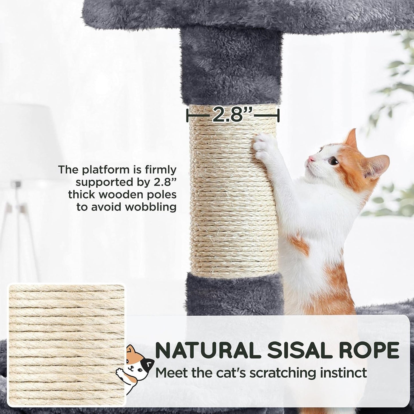 53.5Inches Cat Tree Large Cat Tower W/Premium Scratching Posts, Condos and Hanging Balls, Sturdy Pet Play House for Indoor Cats, Dark Gray