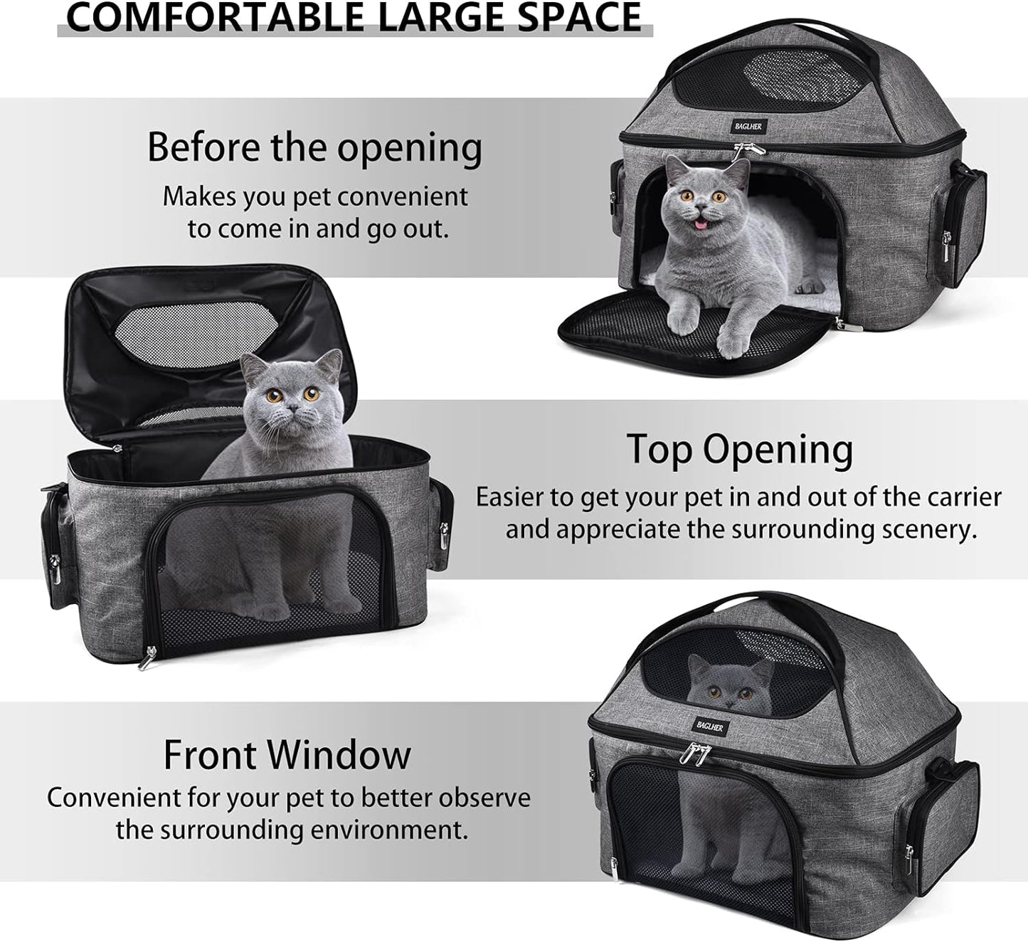 Pet Travel Carrier Bag, Small Dog or Cat Travel Carrier, Pet Cage with Locking Safety Zipper, Airline-Approved Soft Surface Foldable Pet Carrier.Gray