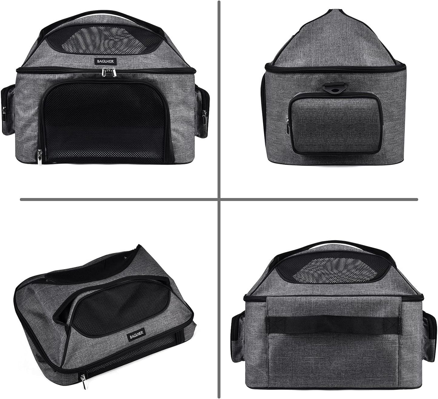 Pet Travel Carrier Bag, Small Dog or Cat Travel Carrier, Pet Cage with Locking Safety Zipper, Airline-Approved Soft Surface Foldable Pet Carrier.Gray