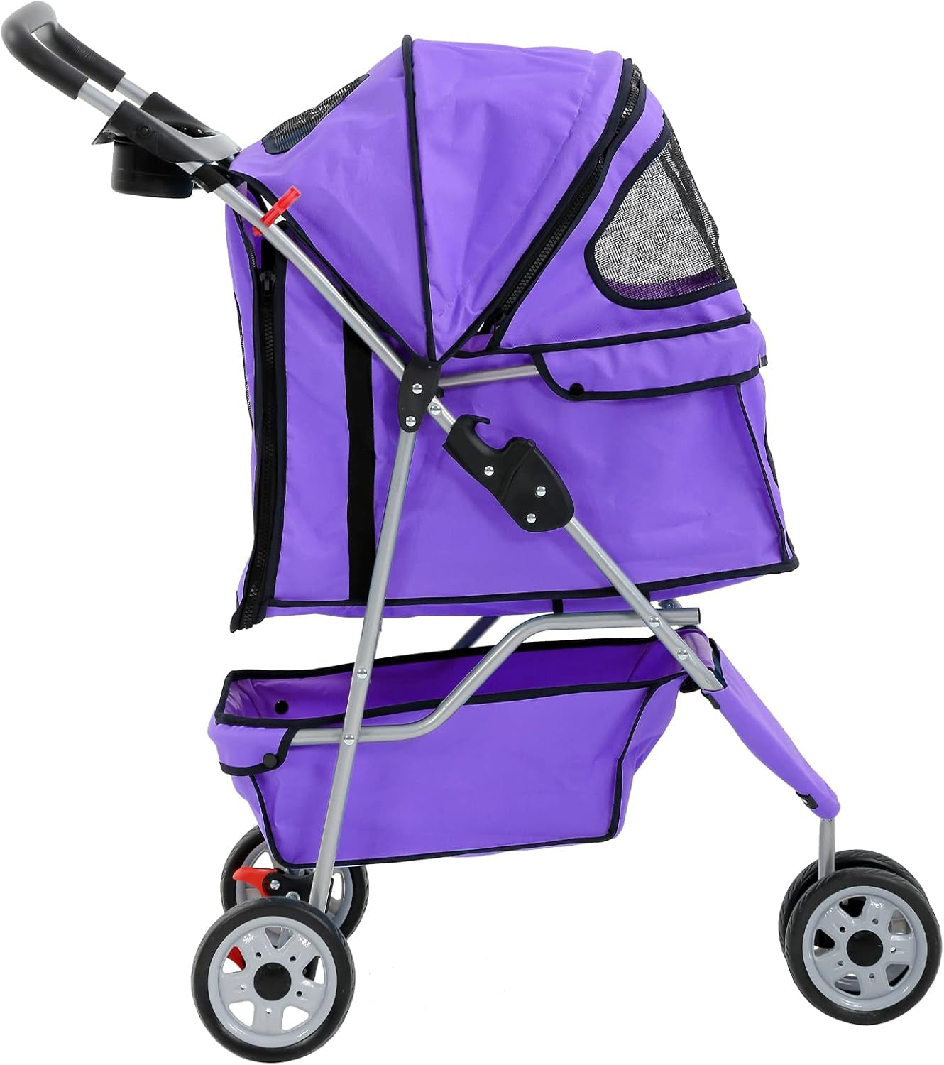 Pet Stroller Jogger Cat Dog Cage 3 Wheels Stroller Travel Folding Carrier Strolling Cart with Cup Holders and Removable Liner 35Lbs Capacity Large Doggie Stroller for Small-Medium Dogs, Cats - Purple