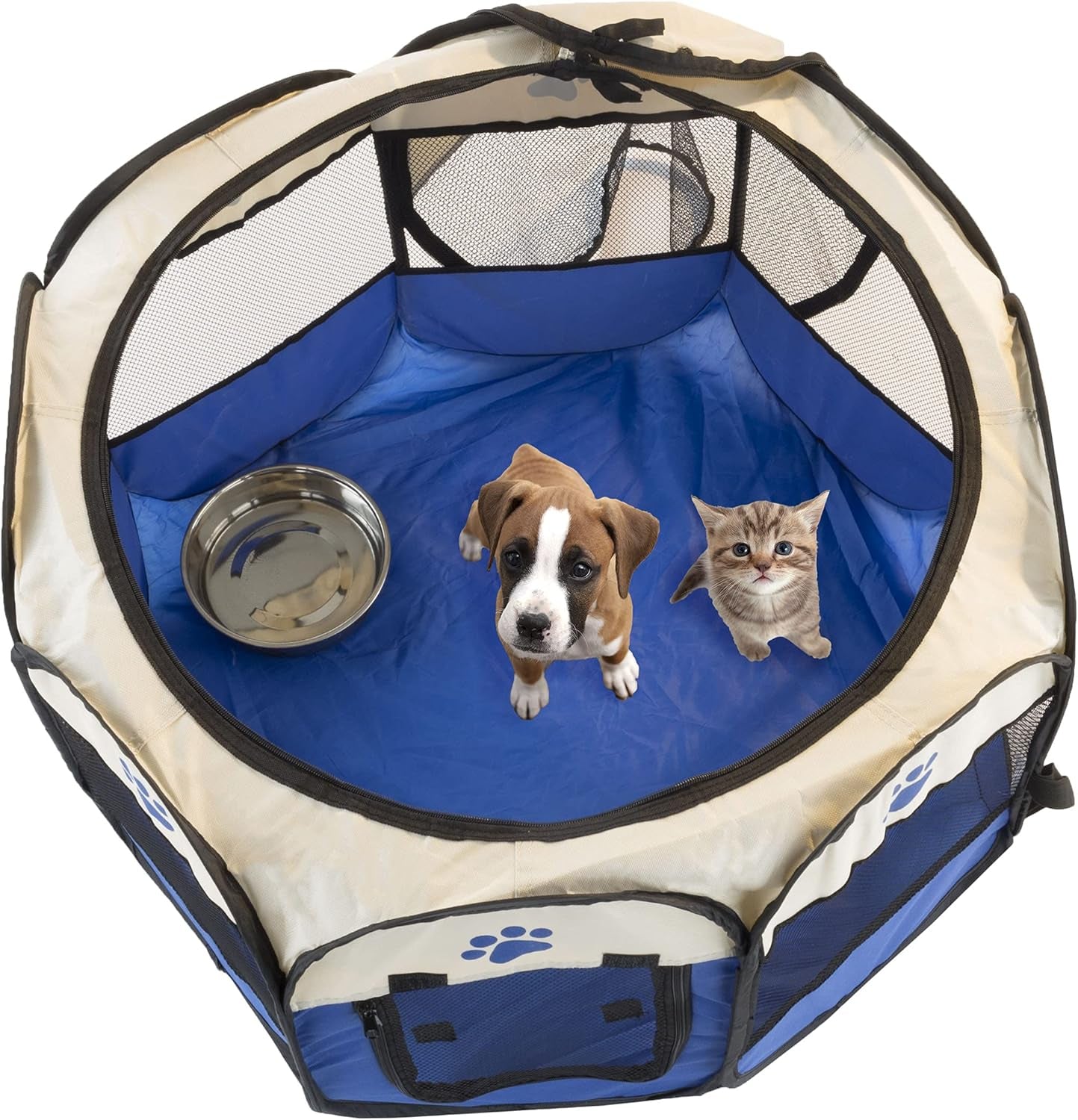 Pop-Up Pet Playpen - 26-Inch Indoor and Outdoor Dog Kennel with Carrying Bag - Portable Pet Enclosure for Dogs and Small Animals by (Blue)