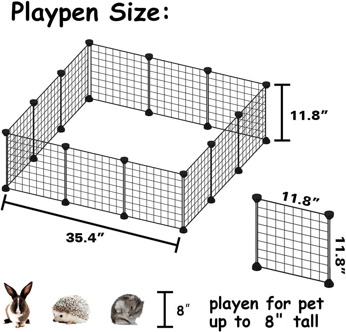 Small Animal Playpen, Small Animal Cage for Indoor Outdoor Use, Portable Metal Wire Yard Fence for Small Animal, Guinea Pigs, Bunny, Turtle, Hamster (11.8X11.8)