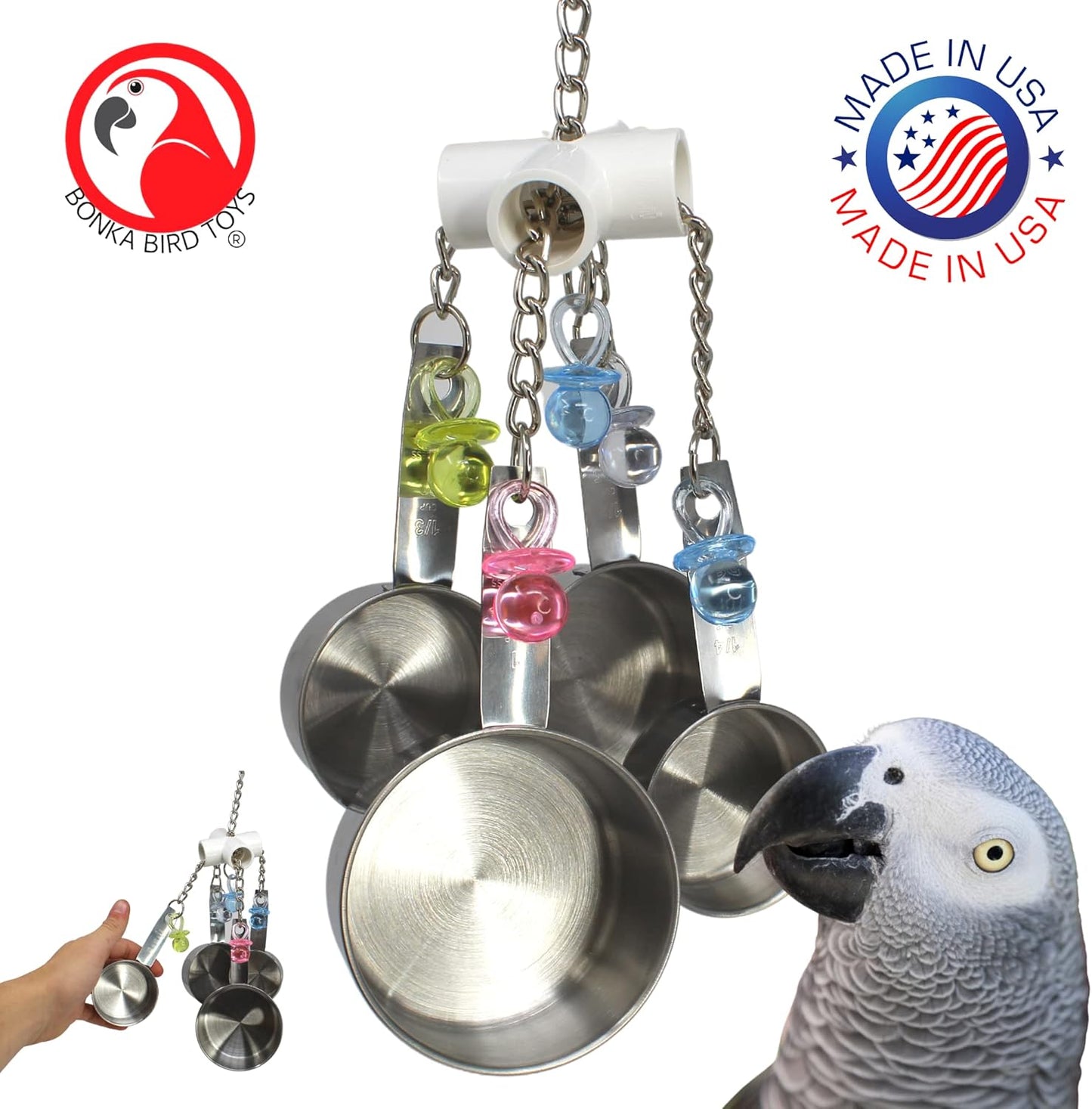 Clacker Colorful Durable Stainless Steel Pullable Parrot Macaw African Grey Cockatoo (Single Clacker, White)