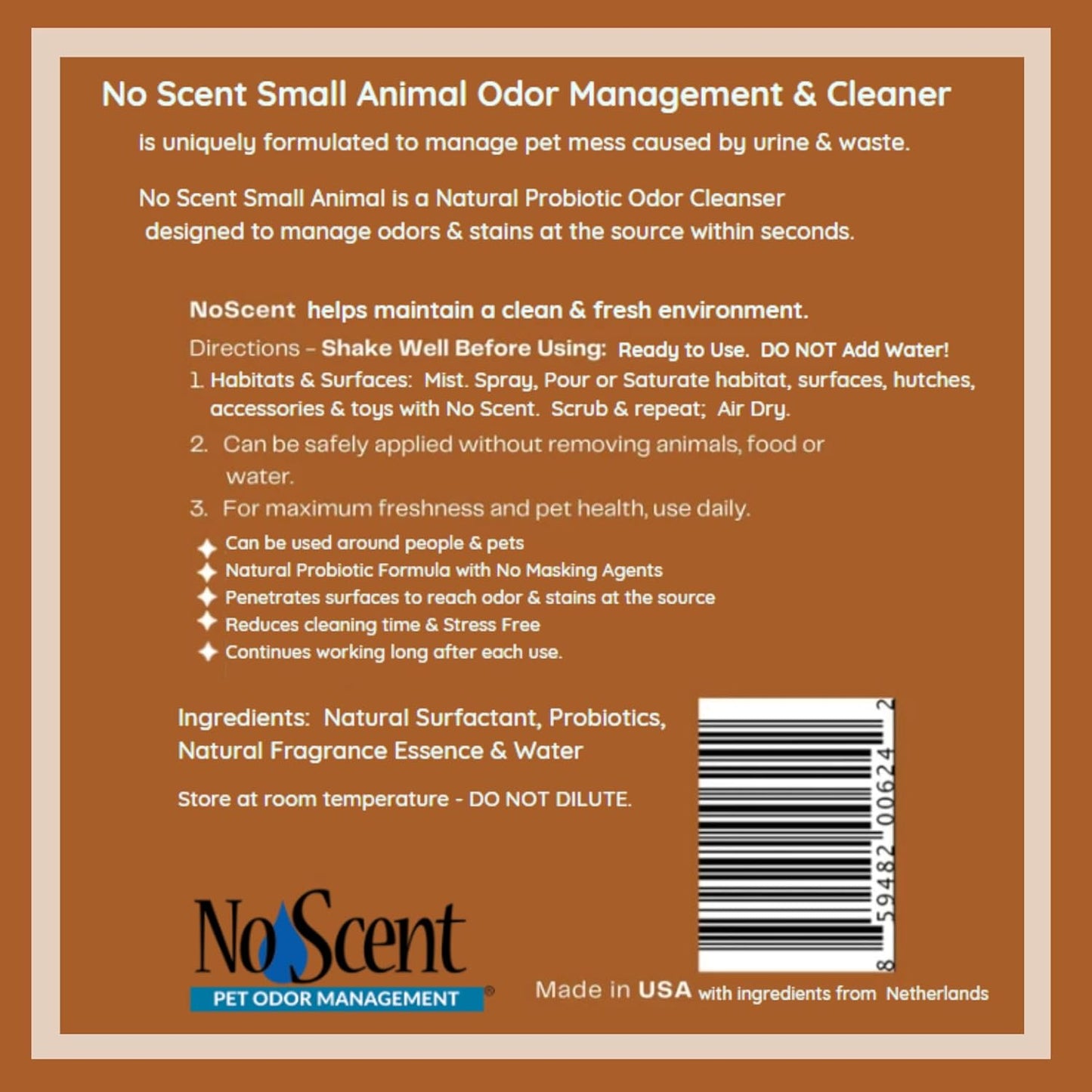No Scent Small Animal Guinea Pig Cage Cleaner | Hamster & Rabbit Habitat Pet Odor Spray (2 Fl Oz / 59 Ml) Pack of 2