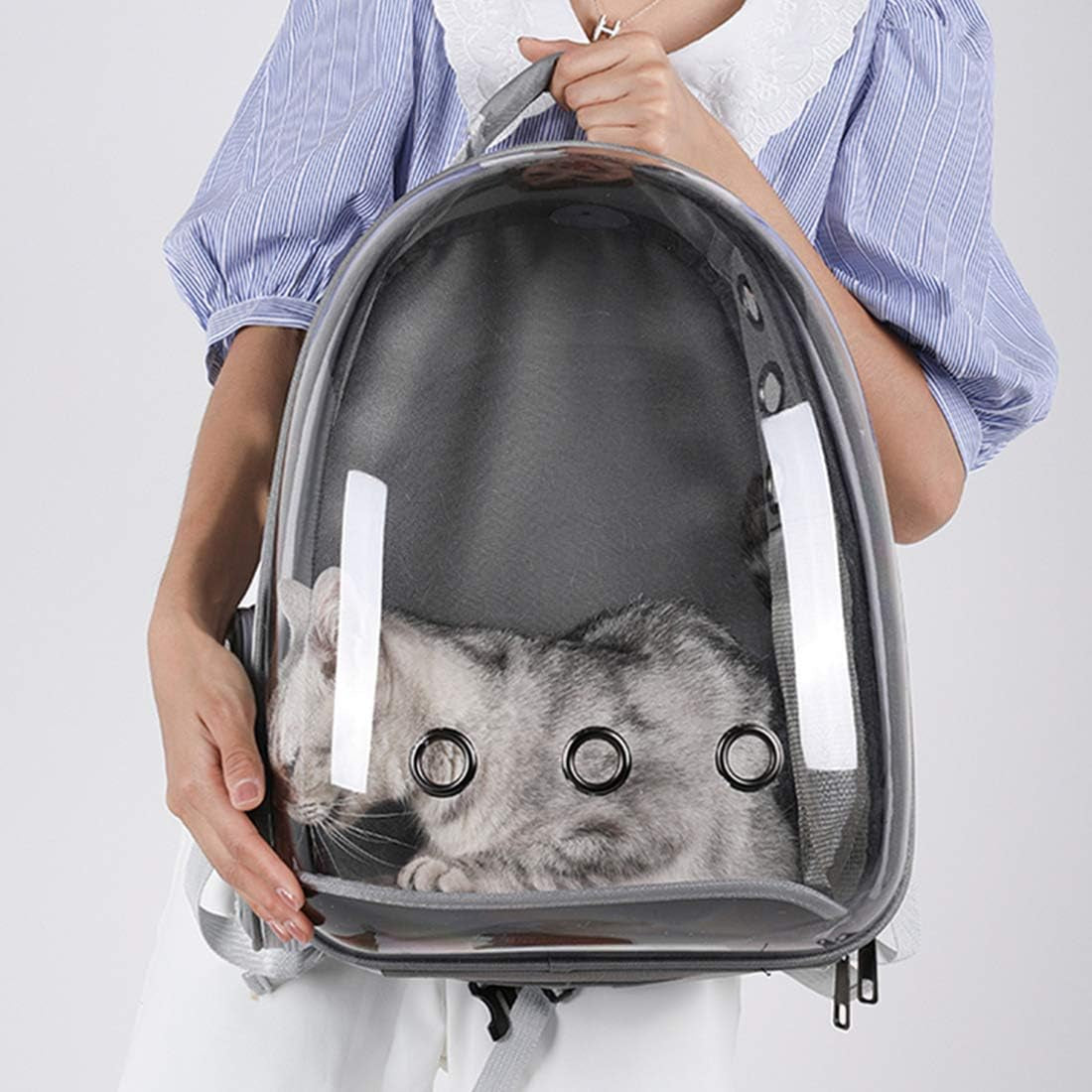 Pet Carrier, Cat/Dog Bubble Backpack, Pet Travel Bag, Small Space Pet Capsule,Airline-Approved Ventilate Transparent Capsule Backpack for Travel and Outdoor Use (Grey)
