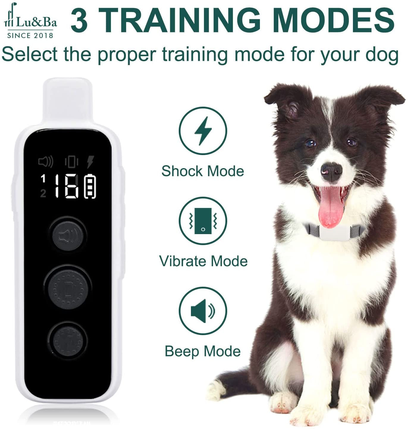 Dog Shock Collar, Waterproof Dog Training Collar with Remote Rechargeable Electric Training Collar with Beep Vibration and Shock Mode Suitable for Small Medium Large Dogs