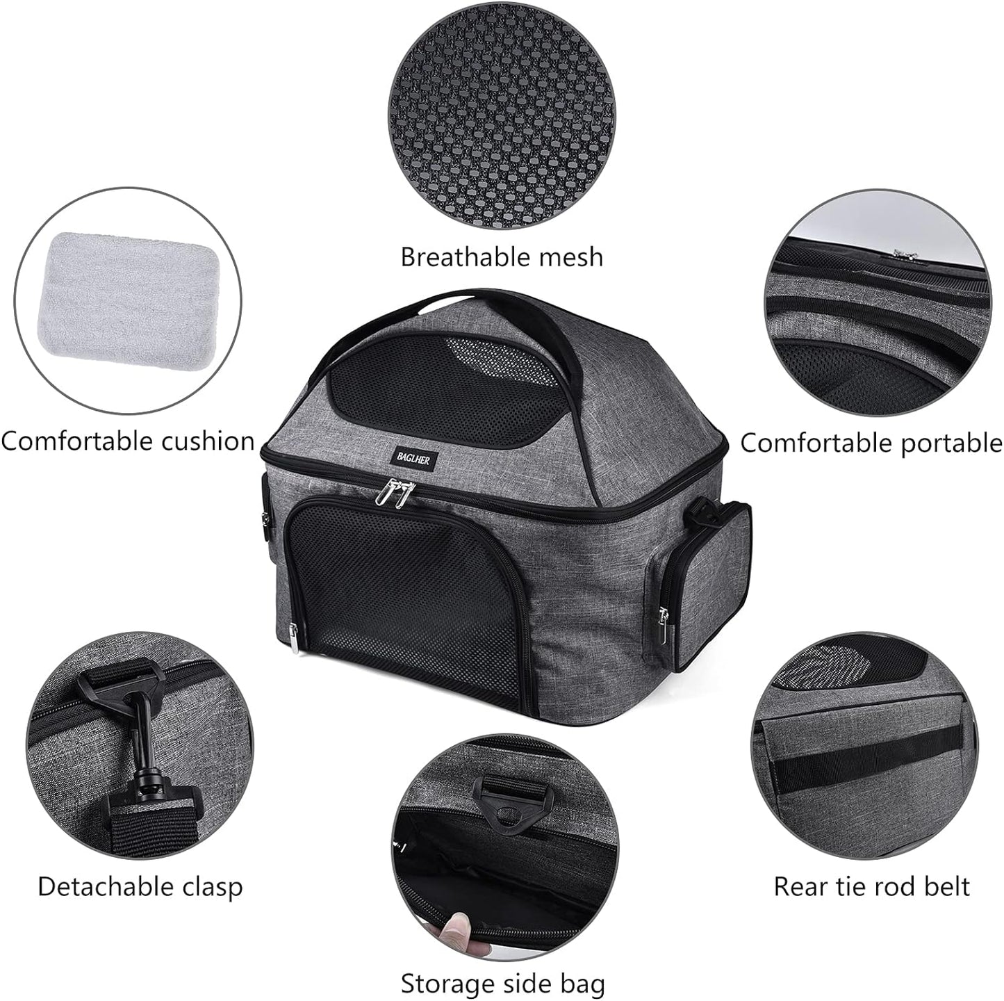 Pet Travel Carrier Bag, Small Dog or Cat Travel Carrier, Pet Cage with Locking Safety Zipper, Airline-Approved Soft Surface Foldable Pet Carrier.Gray
