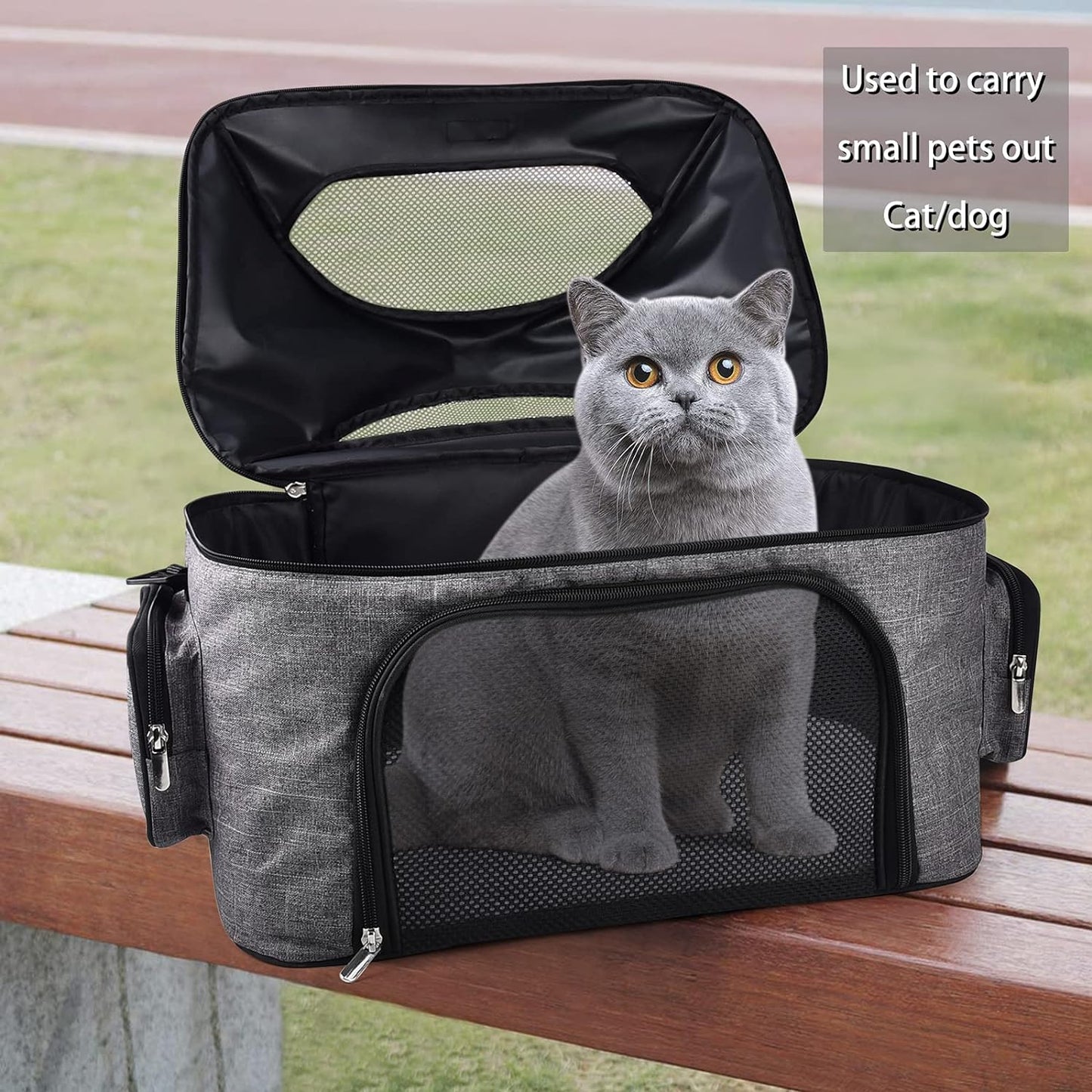 Pet Travel Carrier Bag, Small Dog or Cat Travel Carrier, Pet Cage with Locking Safety Zipper, Airline-Approved Soft Surface Foldable Pet Carrier.Gray