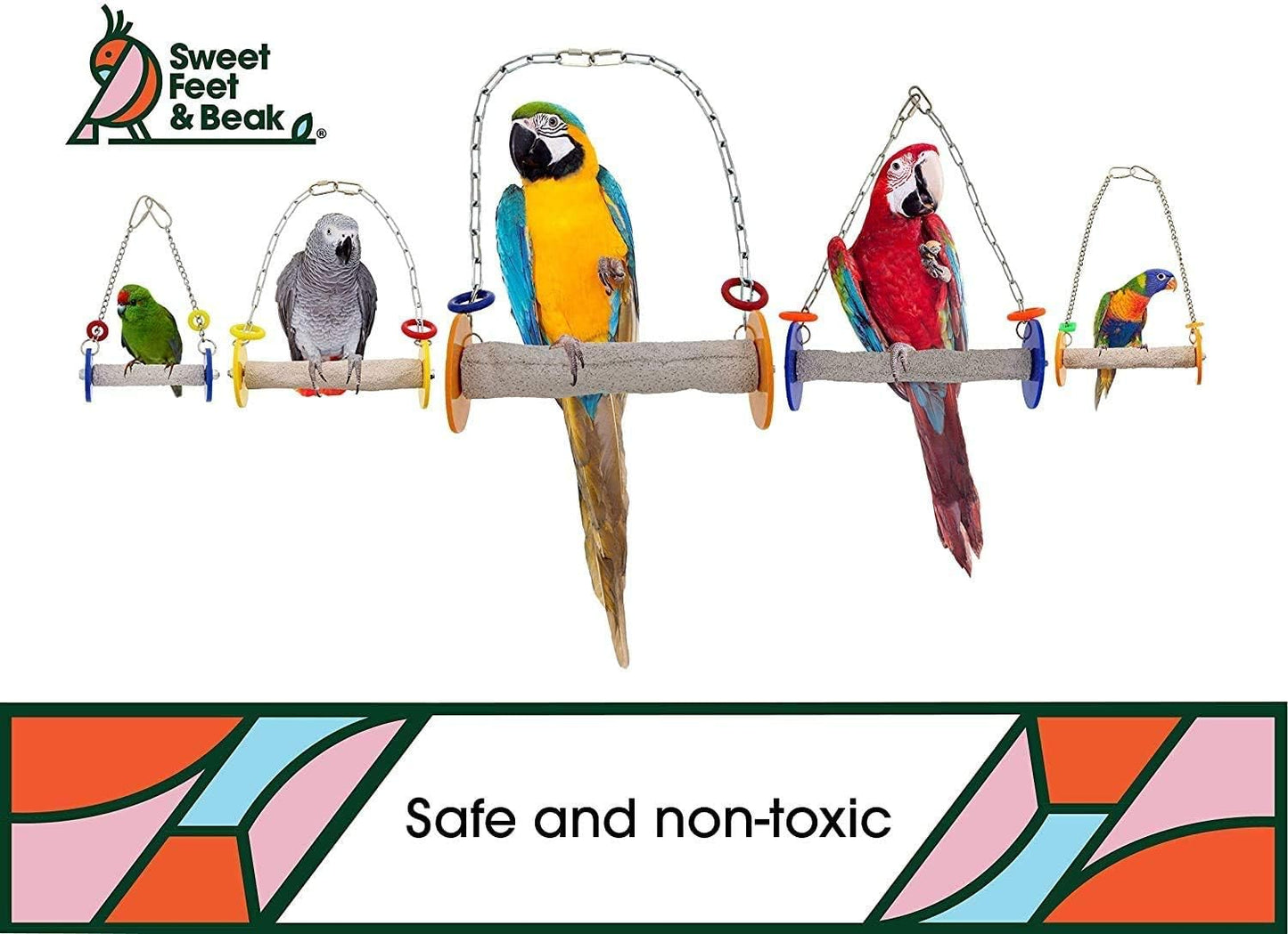 Roll Bird Swing - Pumice Perch Bird Toys Trims Nails and Beaks, Safe and Non-Toxic Bird Cage Accessories for Small and Large Birds, Swinging Toys Birds Will Love, Medium 9 Inches