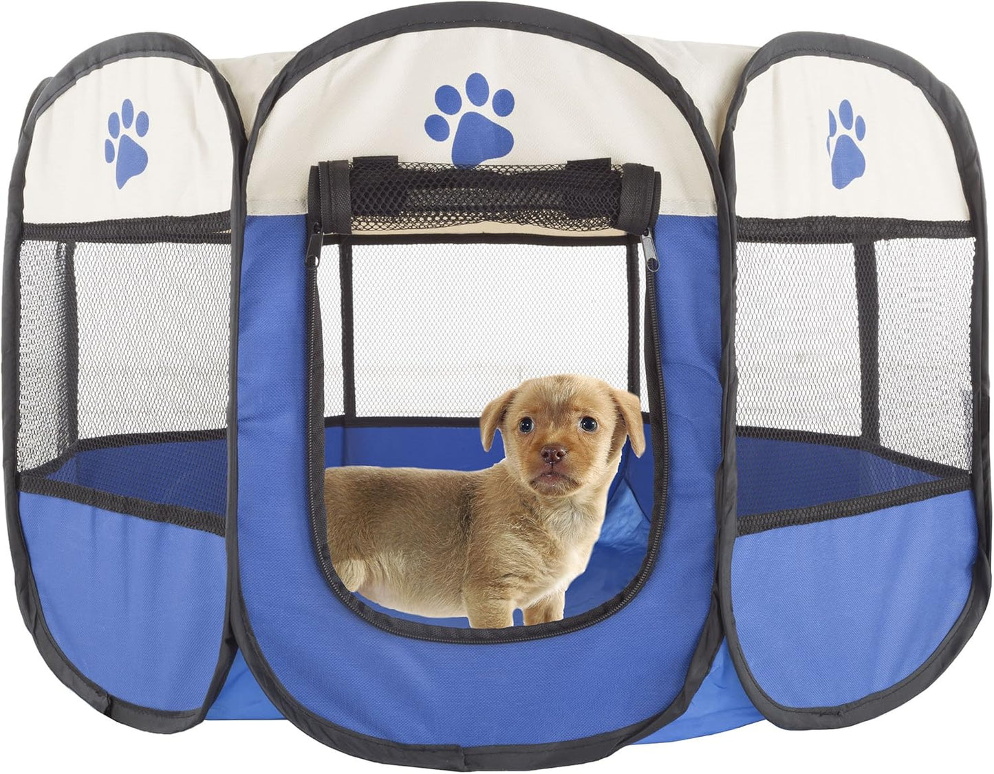 Pop-Up Pet Playpen - 26-Inch Indoor and Outdoor Dog Kennel with Carrying Bag - Portable Pet Enclosure for Dogs and Small Animals by (Blue)