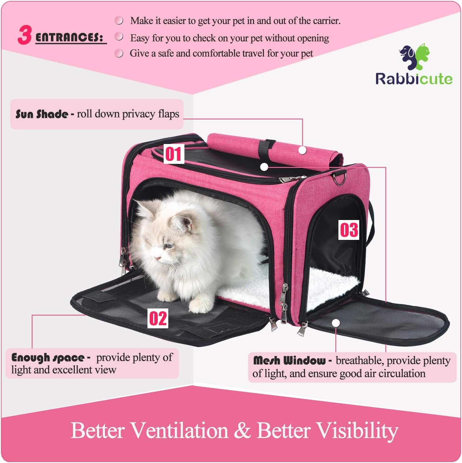 Pet Dog Cat Carrier Bag for Medium Small Dog Cat with Washable Cozy Bed Locking Safety Zipper Shoulder Strap Airline Approved Pet Carrier Portable Collapsible Puppy Carrier Escape Proof