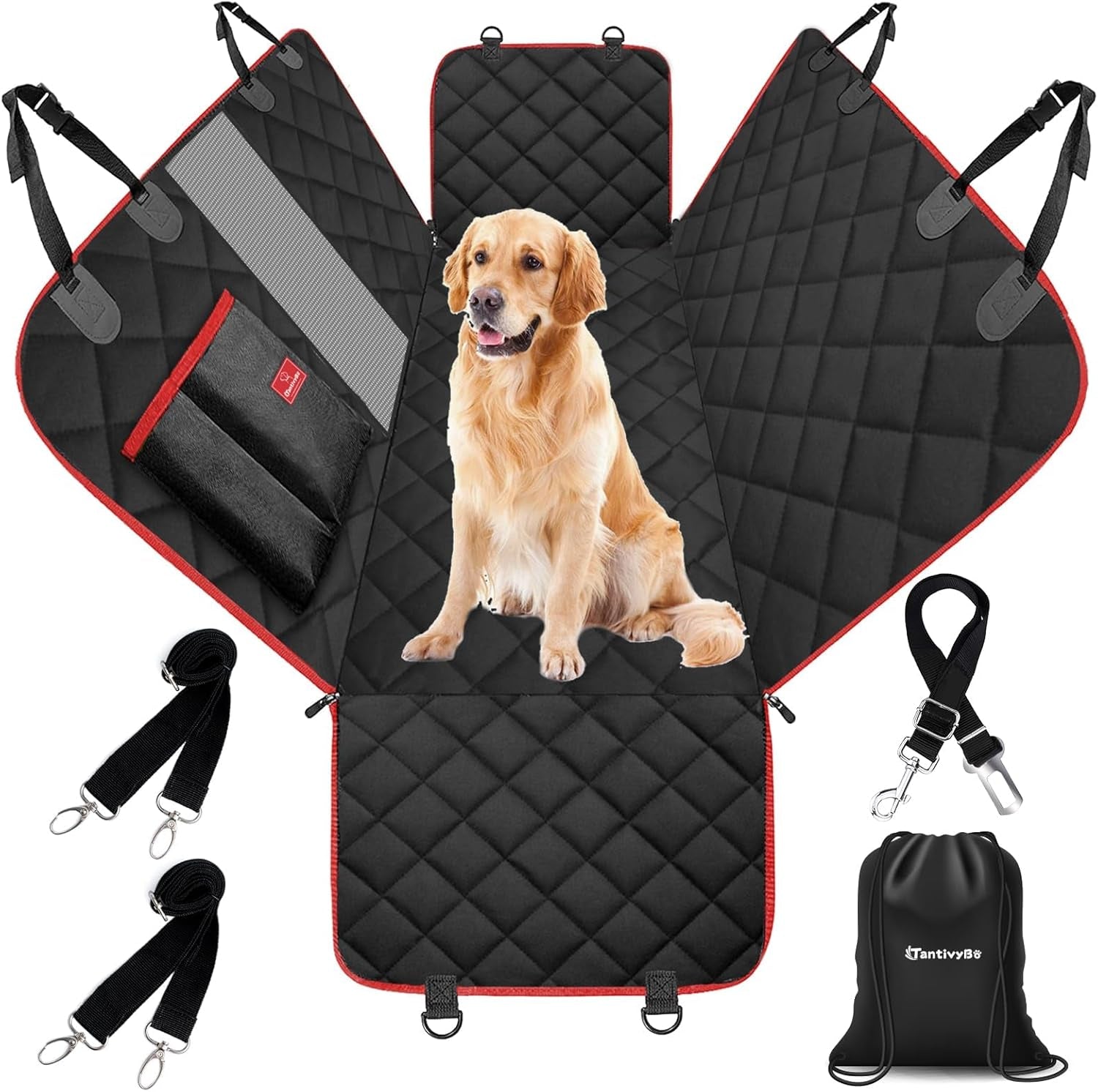 Dog Car Seat Cover, Durable Zipper Design Dog Car Hammock W/Mesh Window, Scratch-Proof & Waterproof - Pet Seat Cover for Cars Back Seat, Dog Seat Cover for Cars, Suvs & Trucks