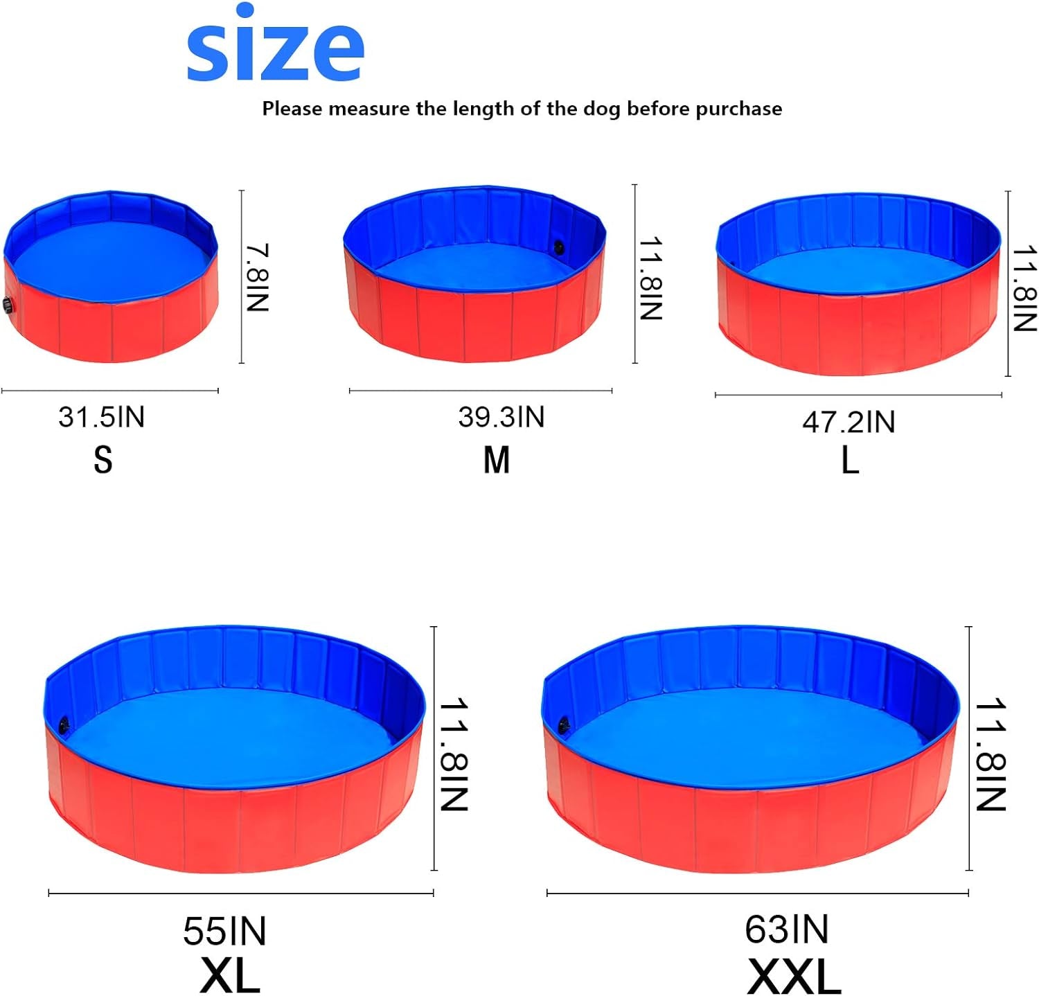 Foldable Dog Pet Bath Pool, Collapsible Swimming Pool for Dogs, Portable PVC Pet Paddling Bath Tub Dog Pools for Large Dogs (2Xlarge-63'' X 12'')