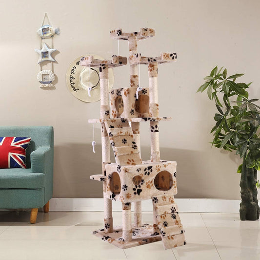 67” Tall Cat Trees and Towers with Scratching Posts Condos Hammock Resting Perch, Indoor Pet Activity Furniture Play House for Large Cats Kitty Kitten