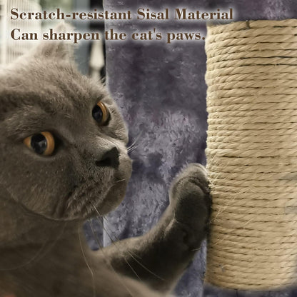 Cat Tree with Scratching Post, Cat Condo Cave, Multifunction Cat Tower, Top Perch, Kitten Plush Toys, Cat Activity Center,Grey