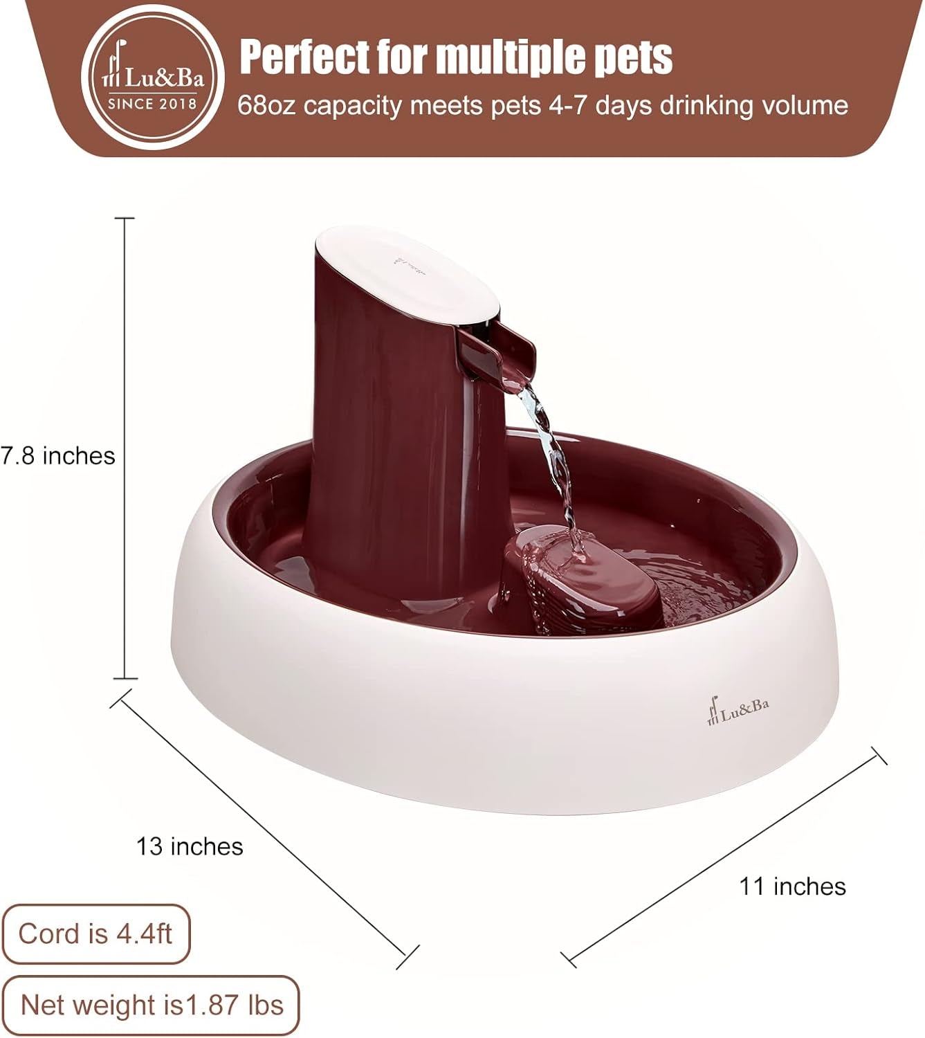 Cat Water Fountain, Automatic Pink Pet Water Fountain Adjustable Water Flow Setting Drinking Fountain for Cats Dogs Pet
