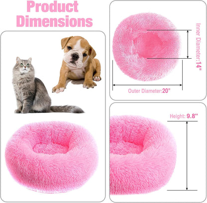 Calming Dog Bed,Cozy Soft round Dog Beds for Medium Large Dogs,Fluffy Plush Cat Beds for Indoor Washable, Warming Donut Pet Beds Big Dog Bed Cushion for Crate Kennel Hot Pink 19.7'