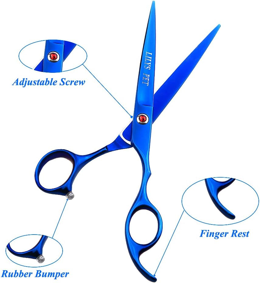 Professional PET DOG Grooming Coated Titanium Scissors Suit Cutting&Curved&Thinning Shears (7.0 Inches, Blue)…