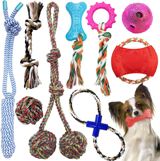 Dog Toys- Dog Chew Toys for Puppy, 10 Pack Nearly Indestructible Dog Toys for Aggressive Chewers Puppy Chew Toys, Puppies Teething Cotton Rope Toys for Boredom Interactive Tug of War