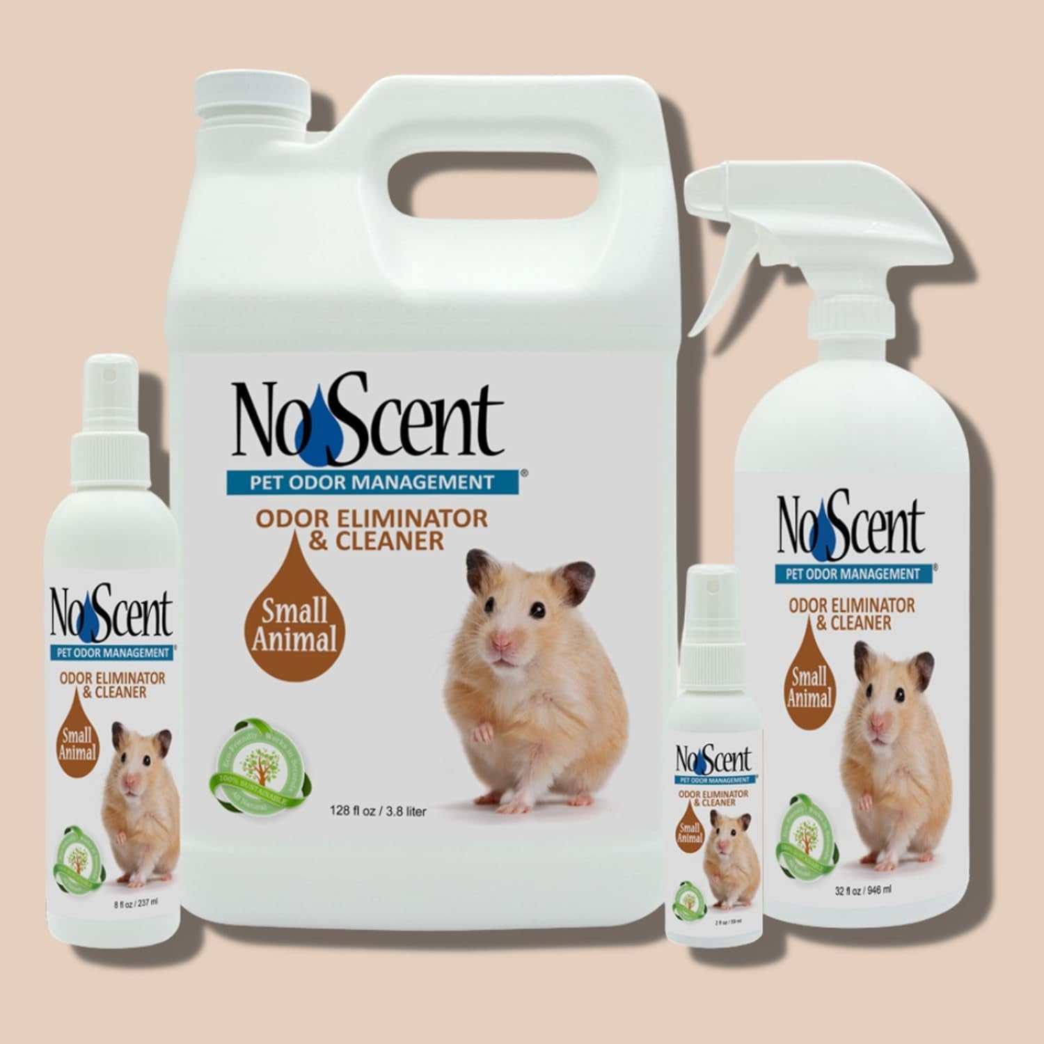No Scent Small Animal Guinea Pig Cage Cleaner | Hamster & Rabbit Habitat Pet Odor Spray (2 Fl Oz / 59 Ml) Pack of 2