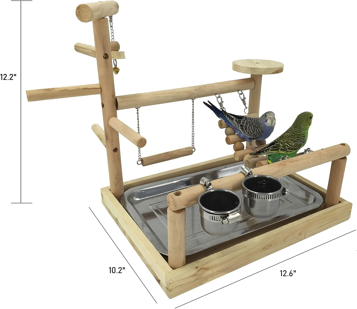 Parrot Cage Toys, Bird Playground Play Stand Perches for Parakeets Cockatiel Budgie, Bird Playgym with Feeder Cups Exercise Toys