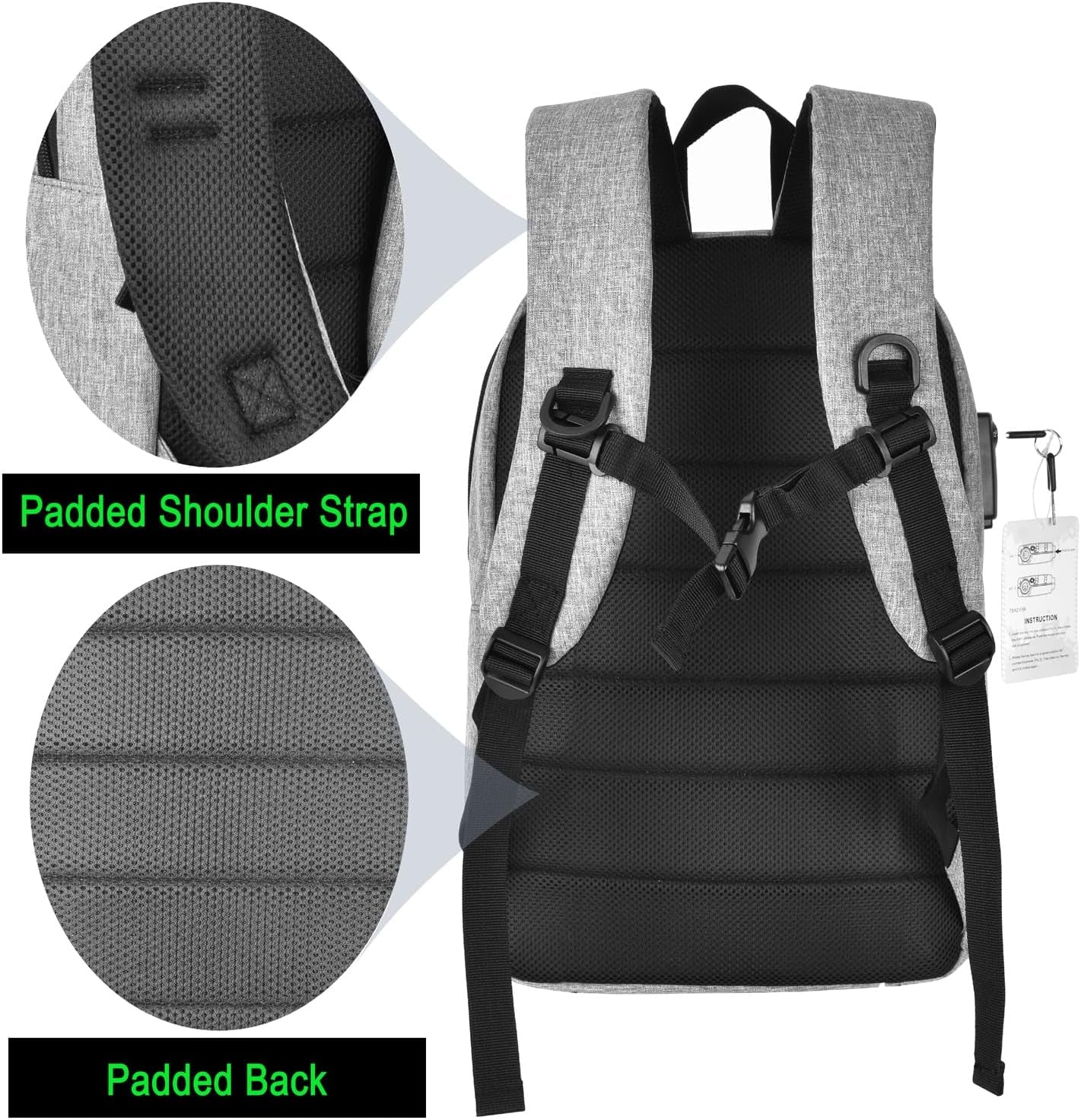 Backpack Bag with TSA Lock & Key-Smell Proof-Water Resistant Laptop Daypack Bag for Men & Women Travel (Grey-1)