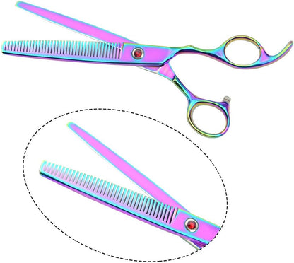 Professional PET DOG Grooming Coated Titanium Scissors Suit Cutting&Curved&Thinning Shears (8.0 Inches, Rainbow)…