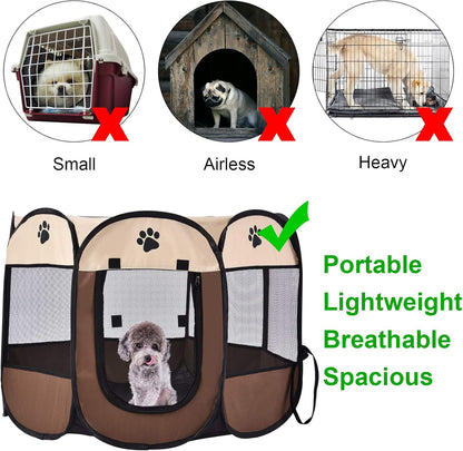 Portable Foldable Pet Playpen Puppy Exercise Kennel with Carrying Case for Dogs Cats Indoor Outdoor Travel Camping Use 45 X 45 X 23 Inch