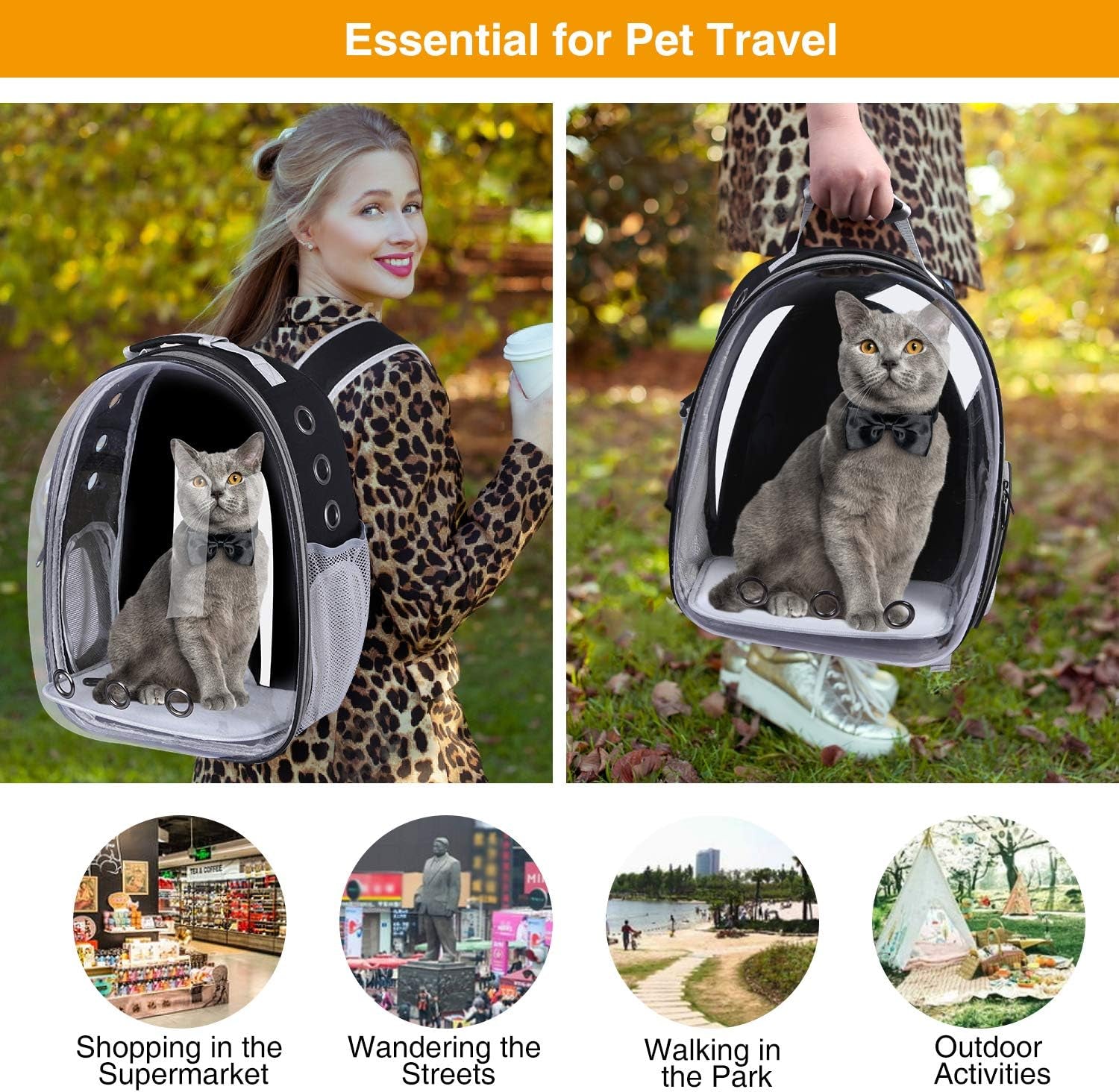 Cat Backpack Carrier Bubble Bag,Small Dog Backpack Carrier for Puppies or Rabbit,Space Capsule Pet Carrier Backpacks Airline Approved for Travel Outdoor Use,Black
