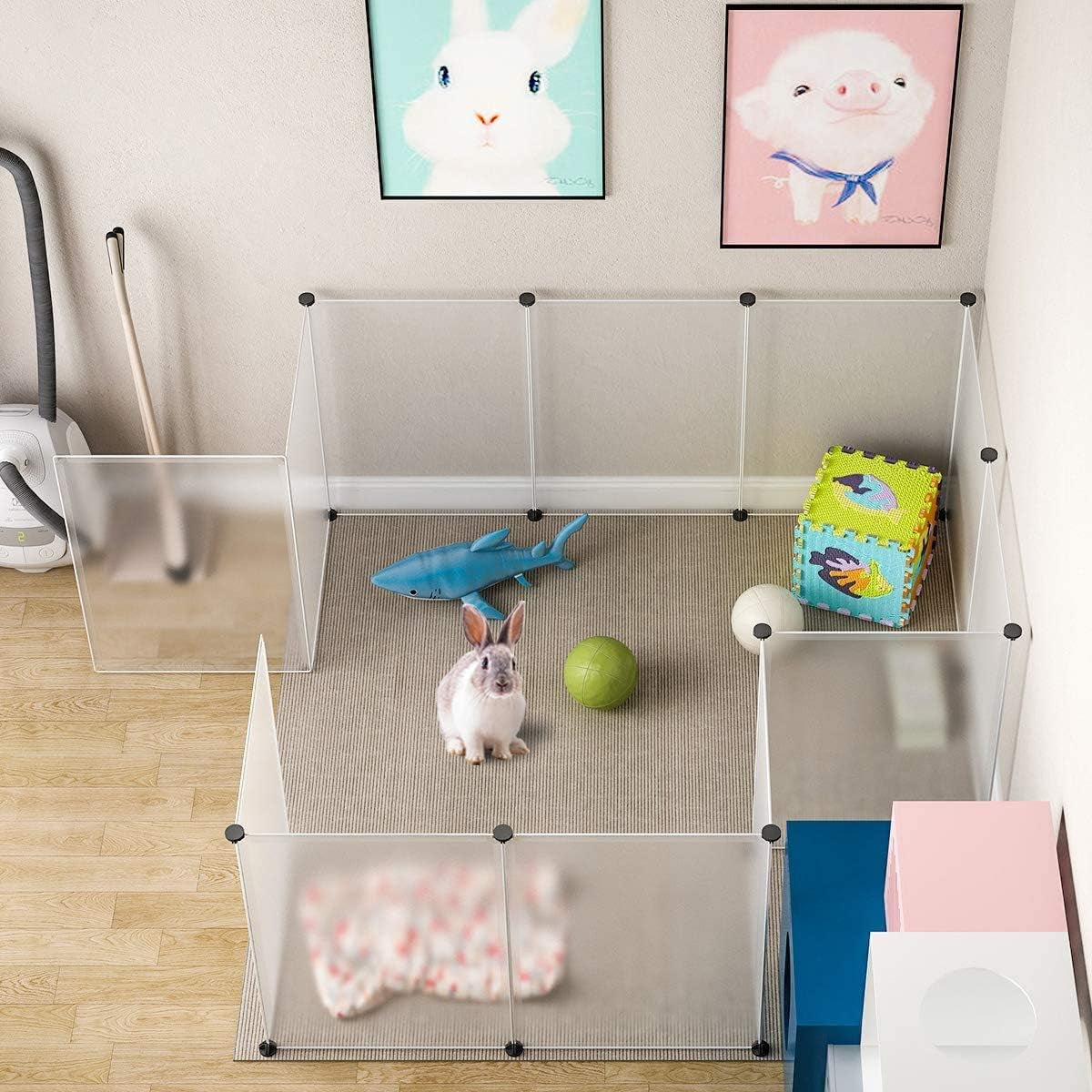 Small Animal Pen Plastic Fence Large Dog Pen Plastic Play Yard Transparent Panels, White, 28" X 20" X 20"