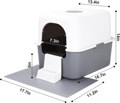 Cat Urine Litter Box with Pedal, Fully Enclosed Leak-Proof for Small Cats under 8 IB, High Edge and Odorless, Easy to Carry and Clean (Grey with Handle, S)