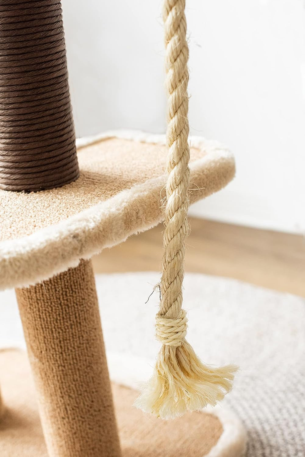 Cat Tree with Scratching Post - Cozy Design of Cat Hammock and Teasing Sisal Cat Rope Invariably Allure Kitten to Stay around This Sturdy and Easy to Assemble Cat Furniture (Comfort Beige)