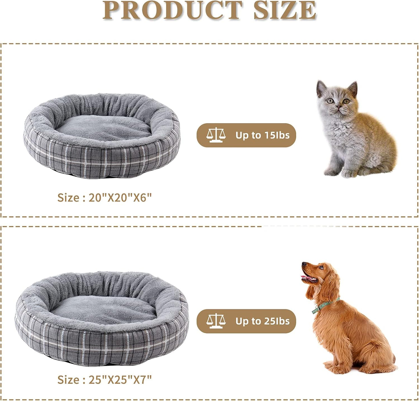 Cat Bed, Washable round Cat House for Indoor Cats, Calming Dog Bed, 20 Inch Donut Dog Bed for Small/Medium/Large Dogs, Anti-Slip & Water-Resistant Bottom…