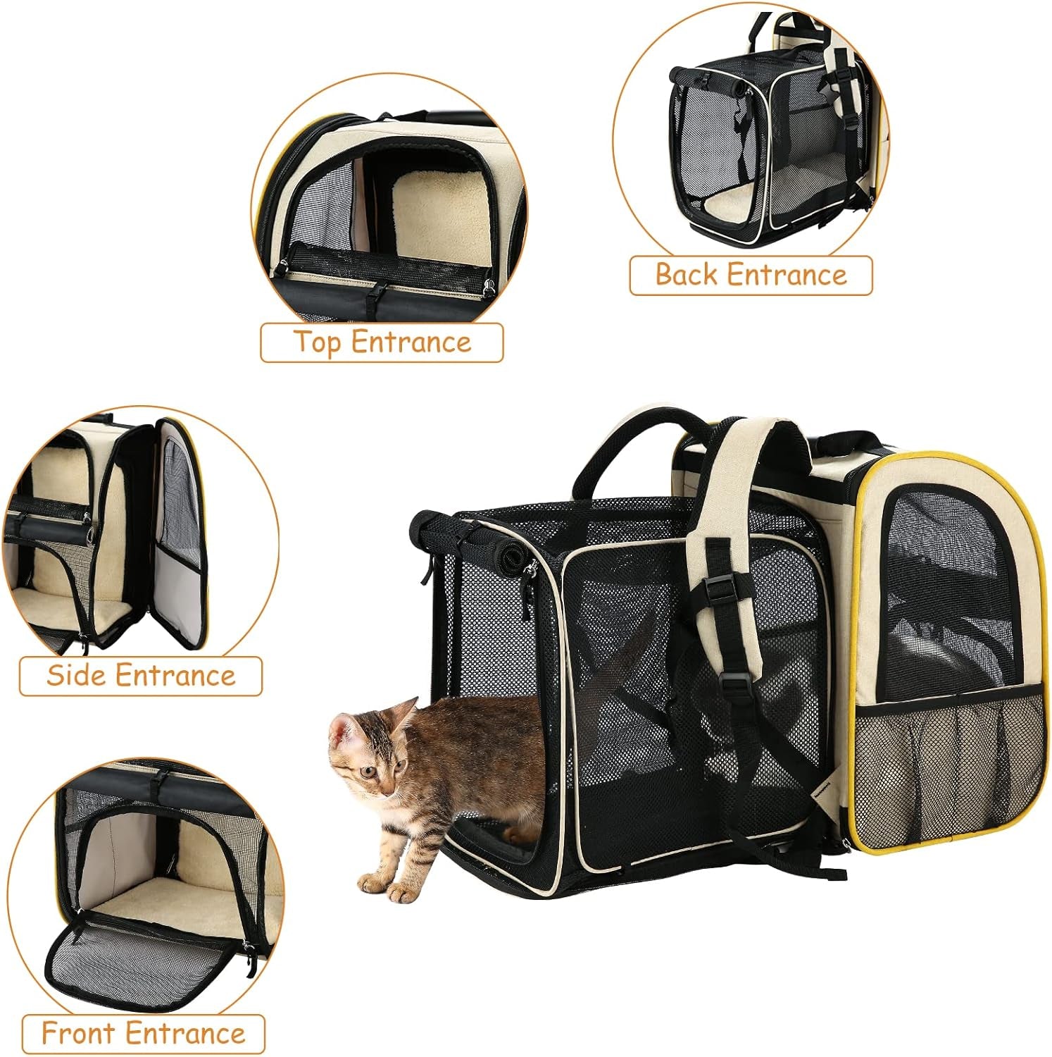 Cat Backpack Carrier, Expandable Pet Carrier Backpack for Small Cats Dogs, Dog Carrier Backpack with Breathable Mesh for Travel Hiking Camping, Hold Pets under 18 Lbs, Khaki