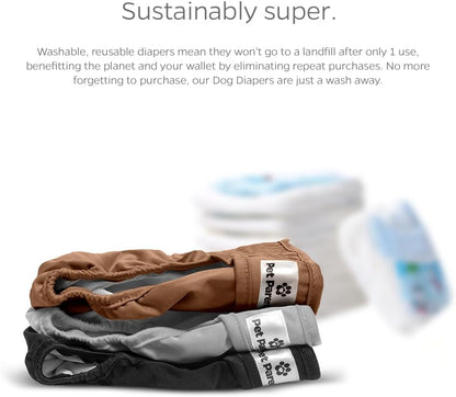 ® Washable Dog Diapers (3Pack) + Extendrs® of Durable Doggie Diapers, Premium Dog Diapers Female (X-Large, Natural)