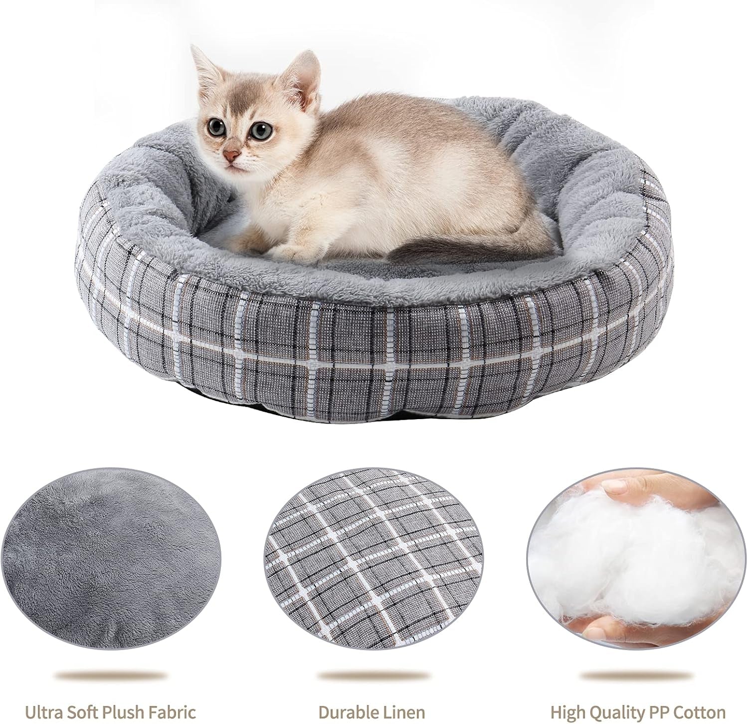 Cat Bed, Washable round Cat House for Indoor Cats, Calming Dog Bed, 20 Inch Donut Dog Bed for Small/Medium/Large Dogs, Anti-Slip & Water-Resistant Bottom…