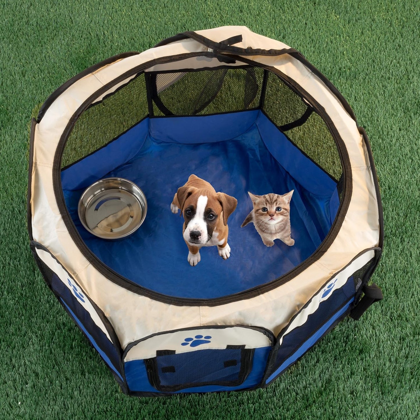 Pop-Up Pet Playpen - 26-Inch Indoor and Outdoor Dog Kennel with Carrying Bag - Portable Pet Enclosure for Dogs and Small Animals by  (Blue)