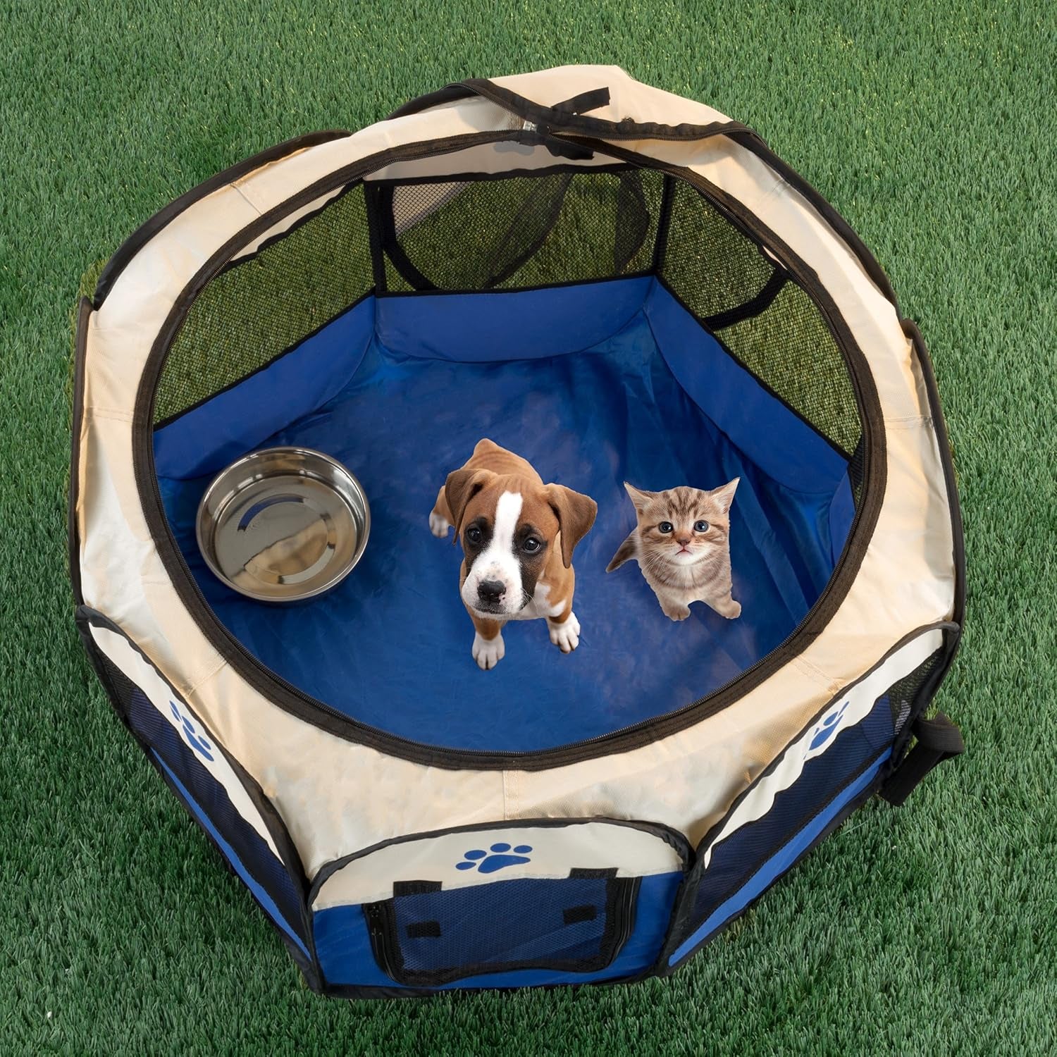Pop-Up Pet Playpen - 26-Inch Indoor and Outdoor Dog Kennel with Carrying Bag - Portable Pet Enclosure for Dogs and Small Animals by  (Blue)