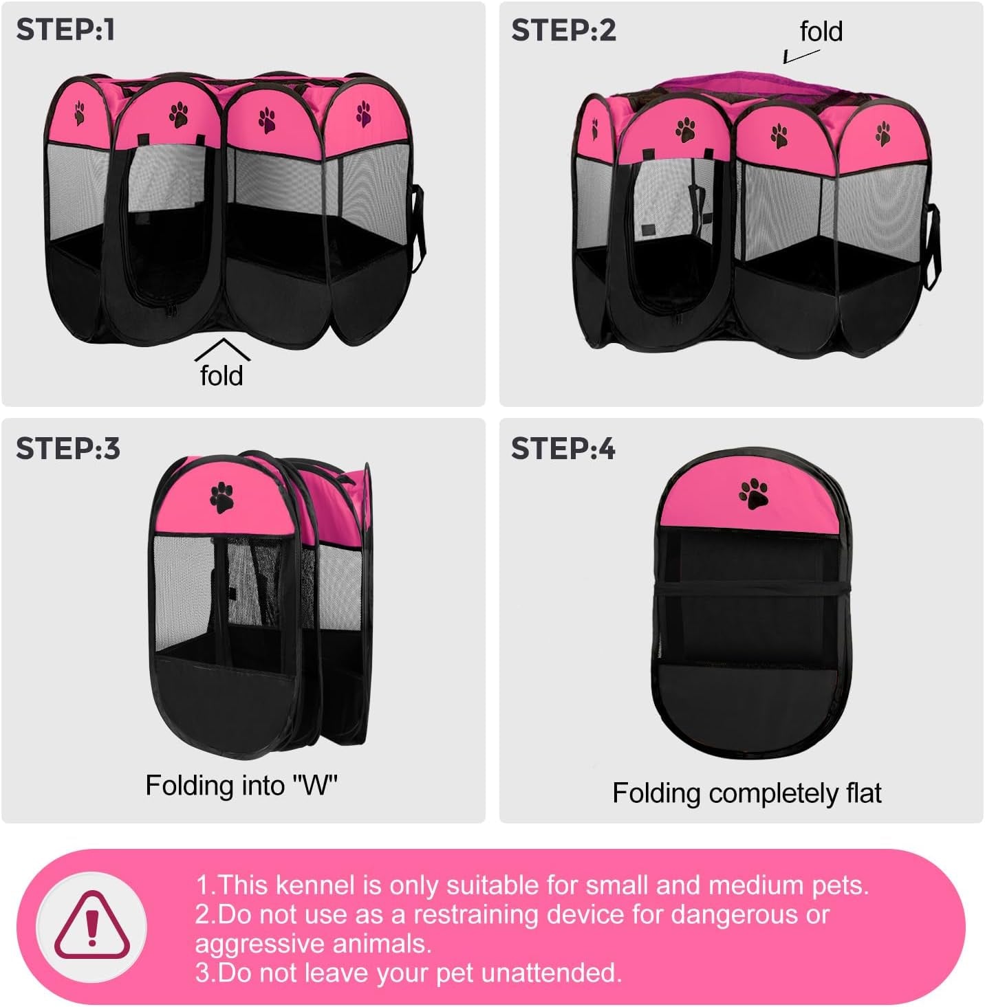 Pet Dog Puppy Playpen Dog Cat Tent Crates, Foldable Exercise Kennel Portable Playpen for Small Medium Dogs/Cats/Rabbits, Indoor Outdoor Travel Camping Use with Removable Zipper Top