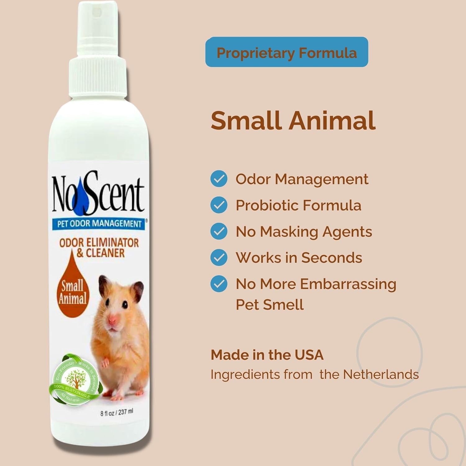 No Scent Small Animal Guinea Pig Cage Cleaner | Hamster & Rabbit Habitat Pet Odor Spray (2 Fl Oz / 59 Ml) Pack of 2