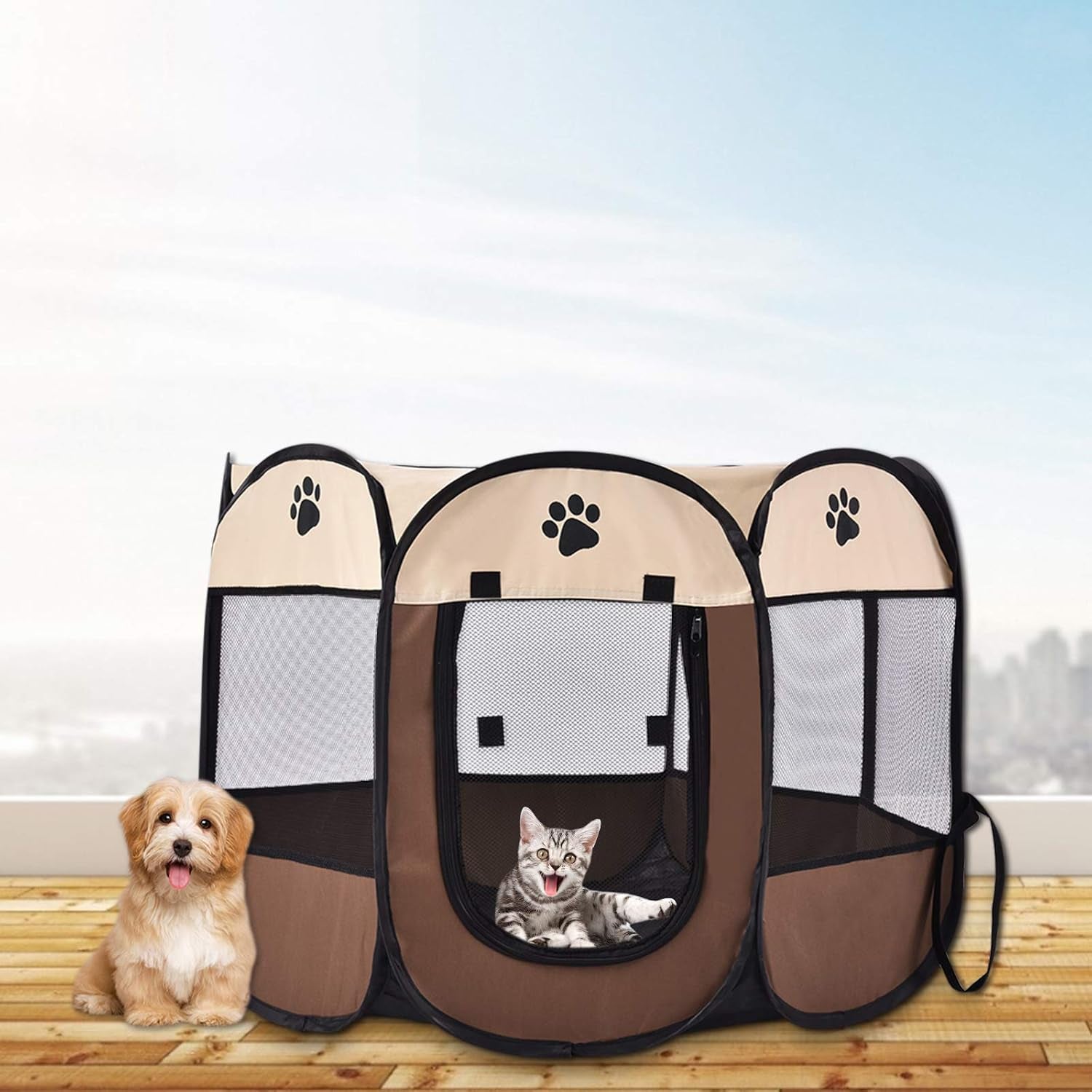 Portable Foldable Pet Playpen Puppy Exercise Kennel with Carrying Case for Dogs Cats Indoor Outdoor Travel Camping Use 45 X 45 X 23 Inch