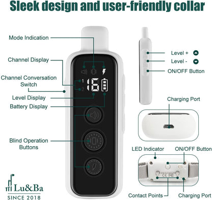 Dog Shock Collar, Waterproof Dog Training Collar with Remote Rechargeable Electric Training Collar with Beep Vibration and Shock Mode Suitable for Small Medium Large Dogs