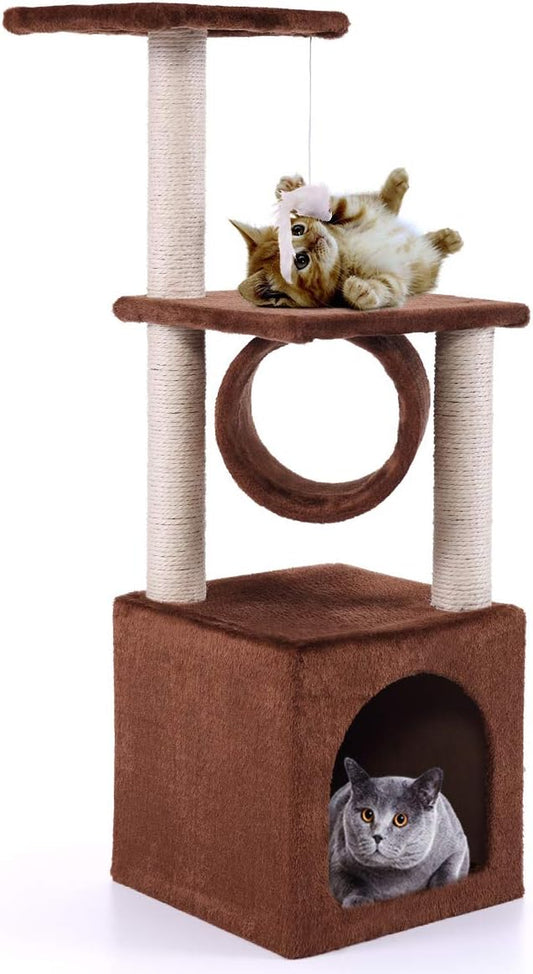 36" Kitty Tower Cat Tree Activity Climber Tower with Plush Perch and Sisal Post, Stable Pet Climbing Condo for Small and Medium Sized Cats Prime Clearance