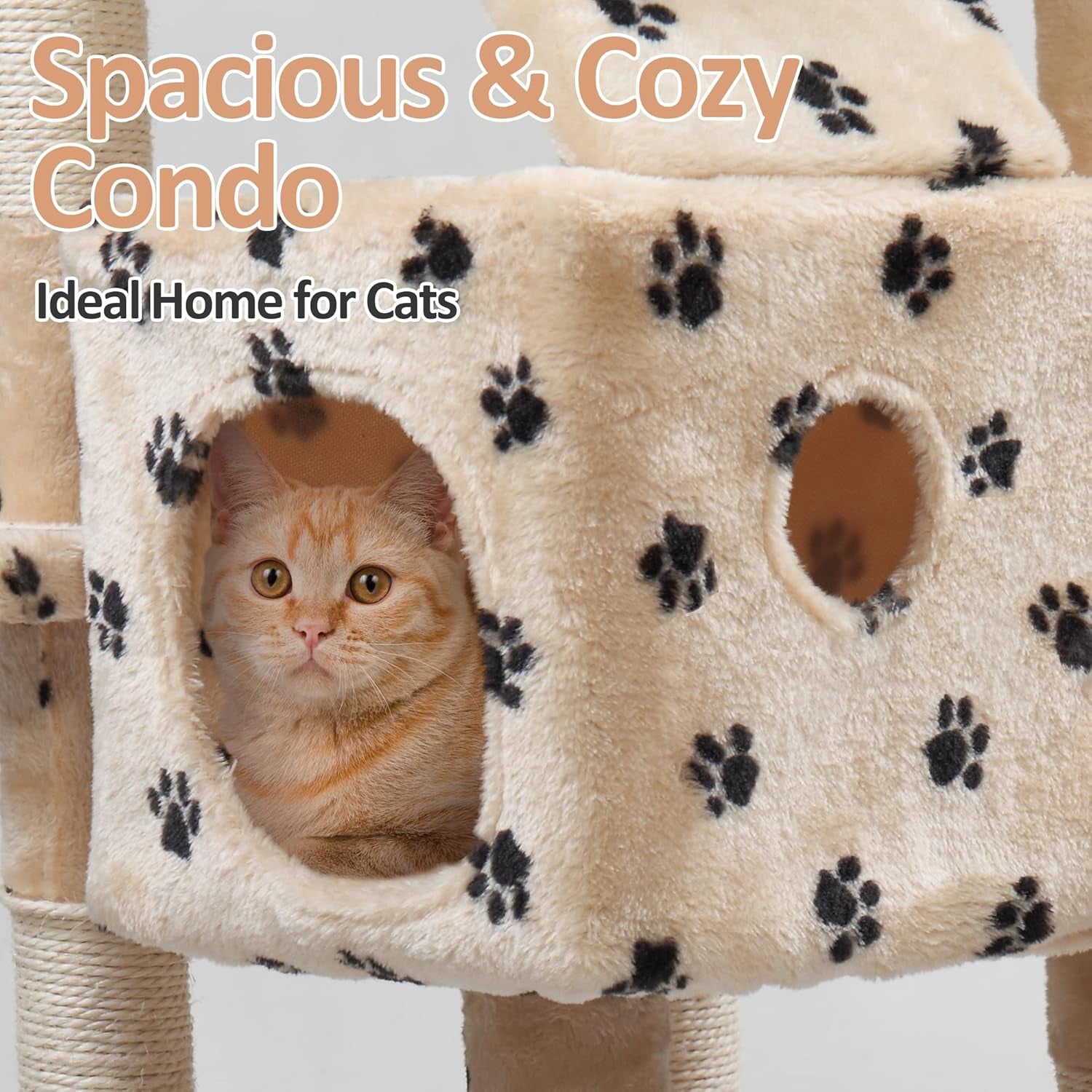 67” Tall Cat Trees and Towers with Scratching Posts Condos Hammock Resting Perch, Indoor Pet Activity Furniture Play House for Large Cats Kitty Kitten