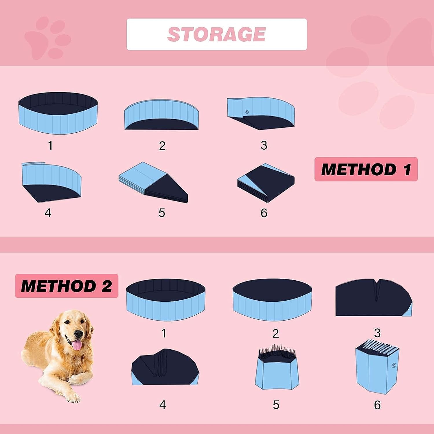 Foldable Dog Pet Pool - Large Foldable Bathing Tub for Dogs Cats, Portable Kiddie Pool, Indoor Outdoor Swimming Pool for Pet, PVC Non-Slip Pet Dog Cat Bathing Tub Children Pet Dog Pool