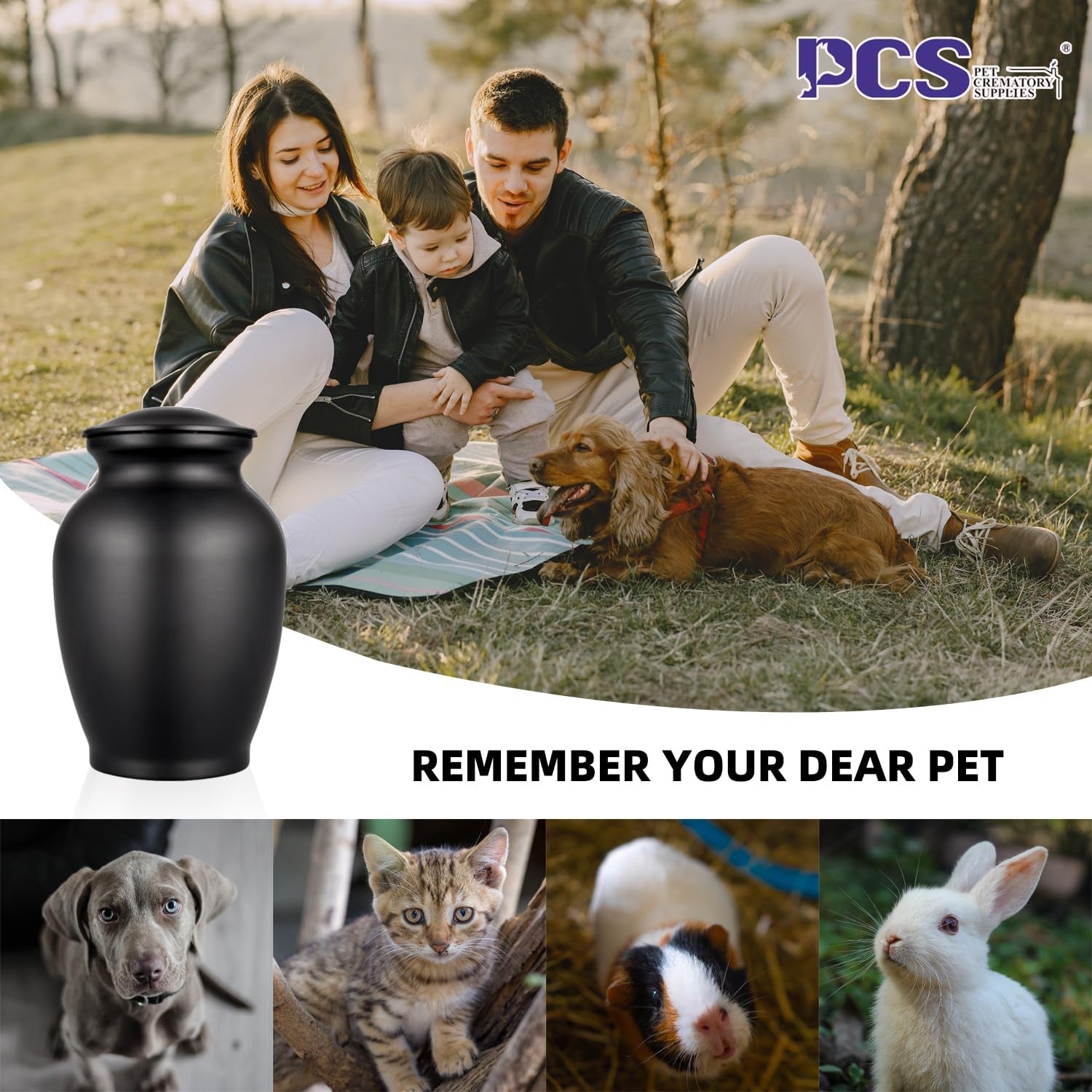 PCS Memorial Pet Cremation Urns for Dogs Ashes, Dog Keepsake Urns for Ashes, Black Pet Urn-Small
